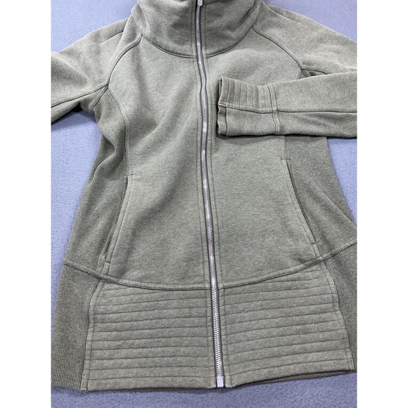 Lululemon Jacket Womens 8 Green Fleece Full Zip Thumbholes Tall Collar Athletic - Picture 4 of 8